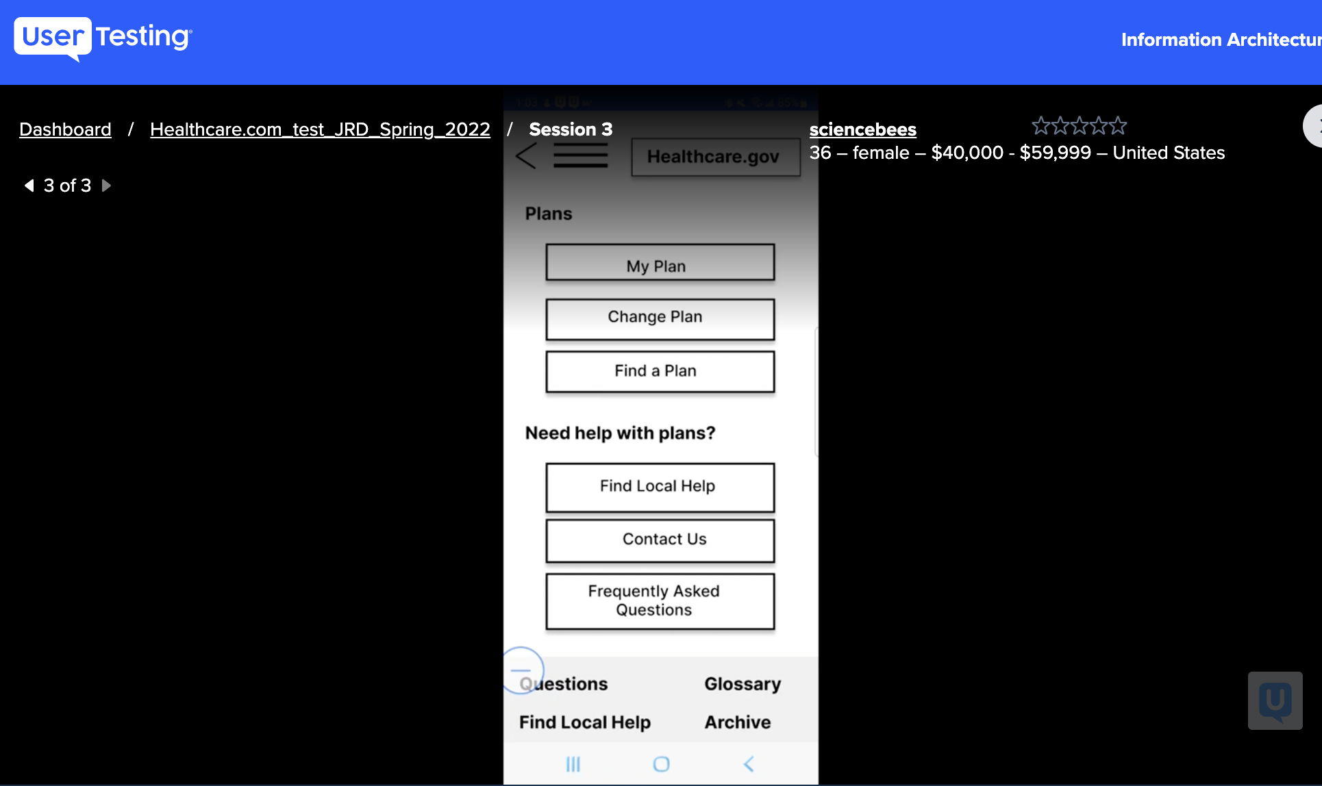 Screenshot of Remote User Test of Prototype.