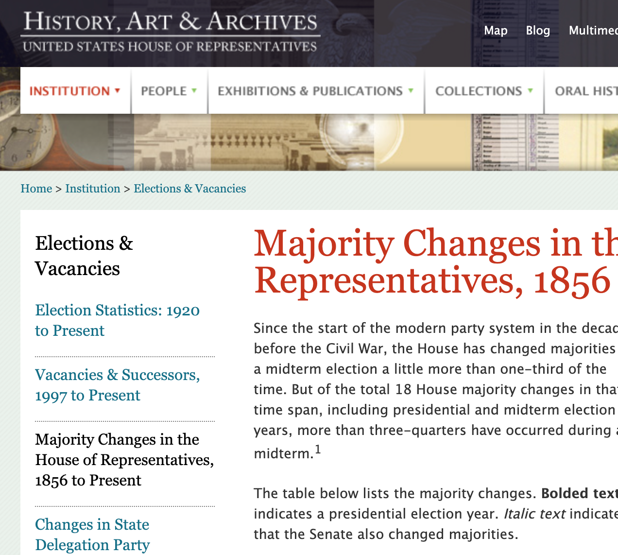 Screenshot of Houe of Representatives Website Page